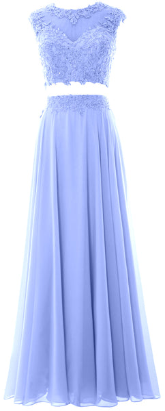 MACloth Women 2 Piece Long Prom Dress Lace Chiffon Formal Party Evening Gown