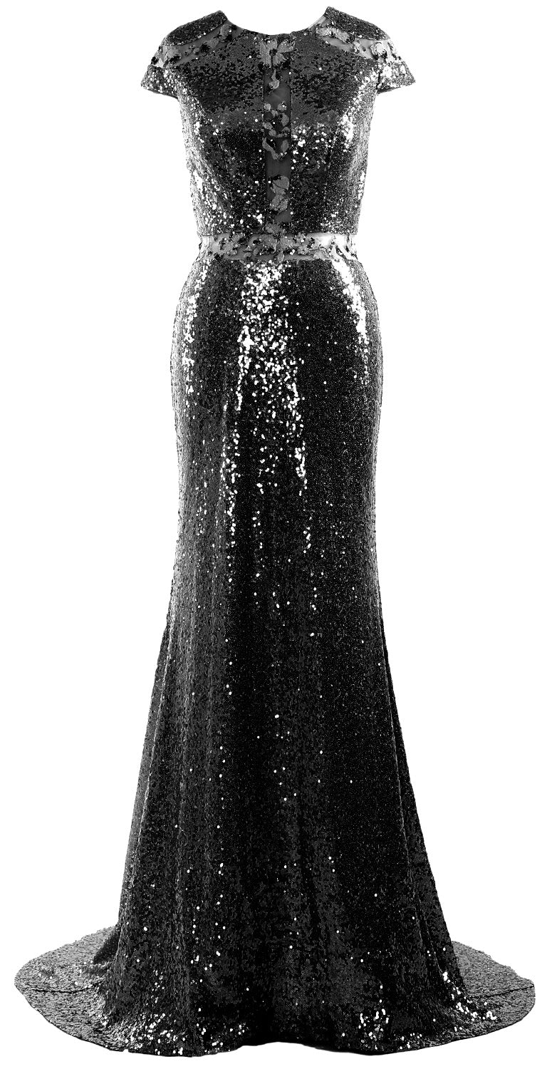 MACloth Damen Abendkleid Meerjungfrau Flügelärmel Pailletten Formelle Kleider