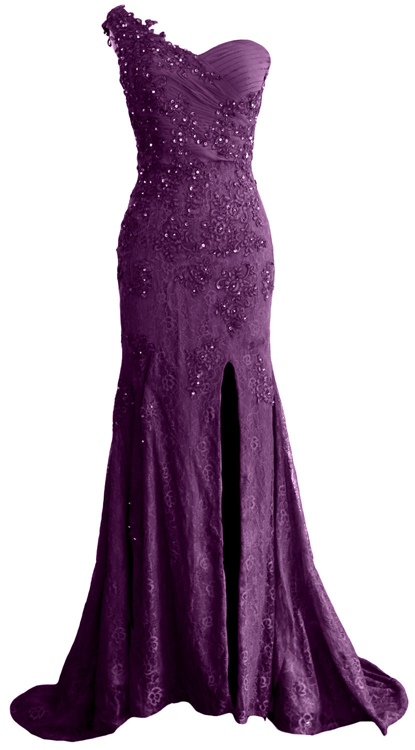 MACloth Women Prom Dresses Mermaid One Shoulder Long Lace Maxi Wedding Gown Long