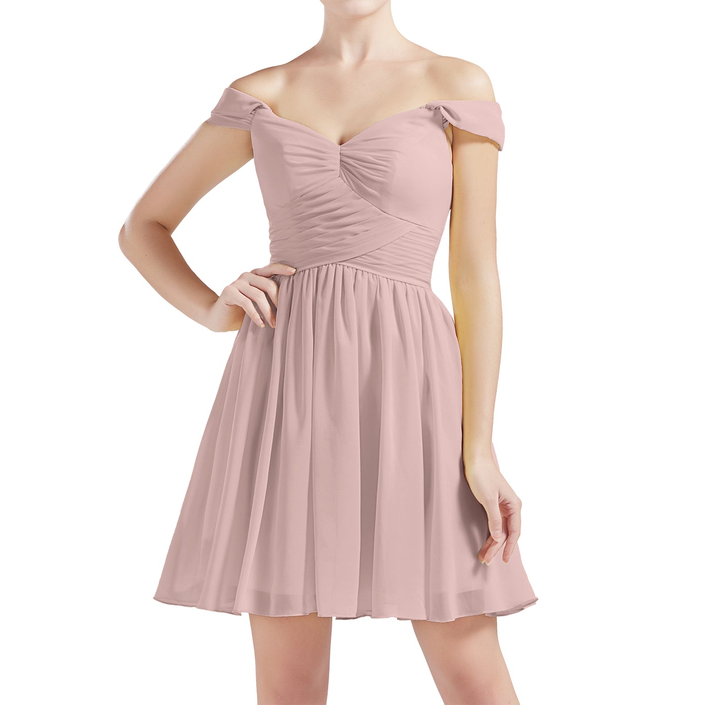 MACloth Damen Schulterfrei Kurze Chiffon Brautjungfernkleider Hochzeit Party BD MoH