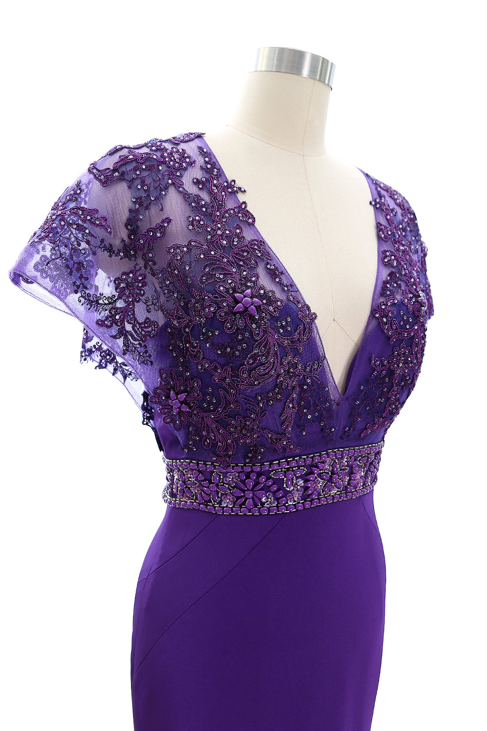 Vestido de noche con escote en V y mangas cortas para mujer de MACloth, vestido para madre de la novia con cuentas