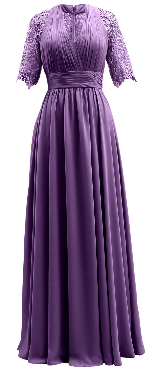 MACloth Vestidos largos para madre de la novia, mangas cortas, escote en V, vestido formal de noche