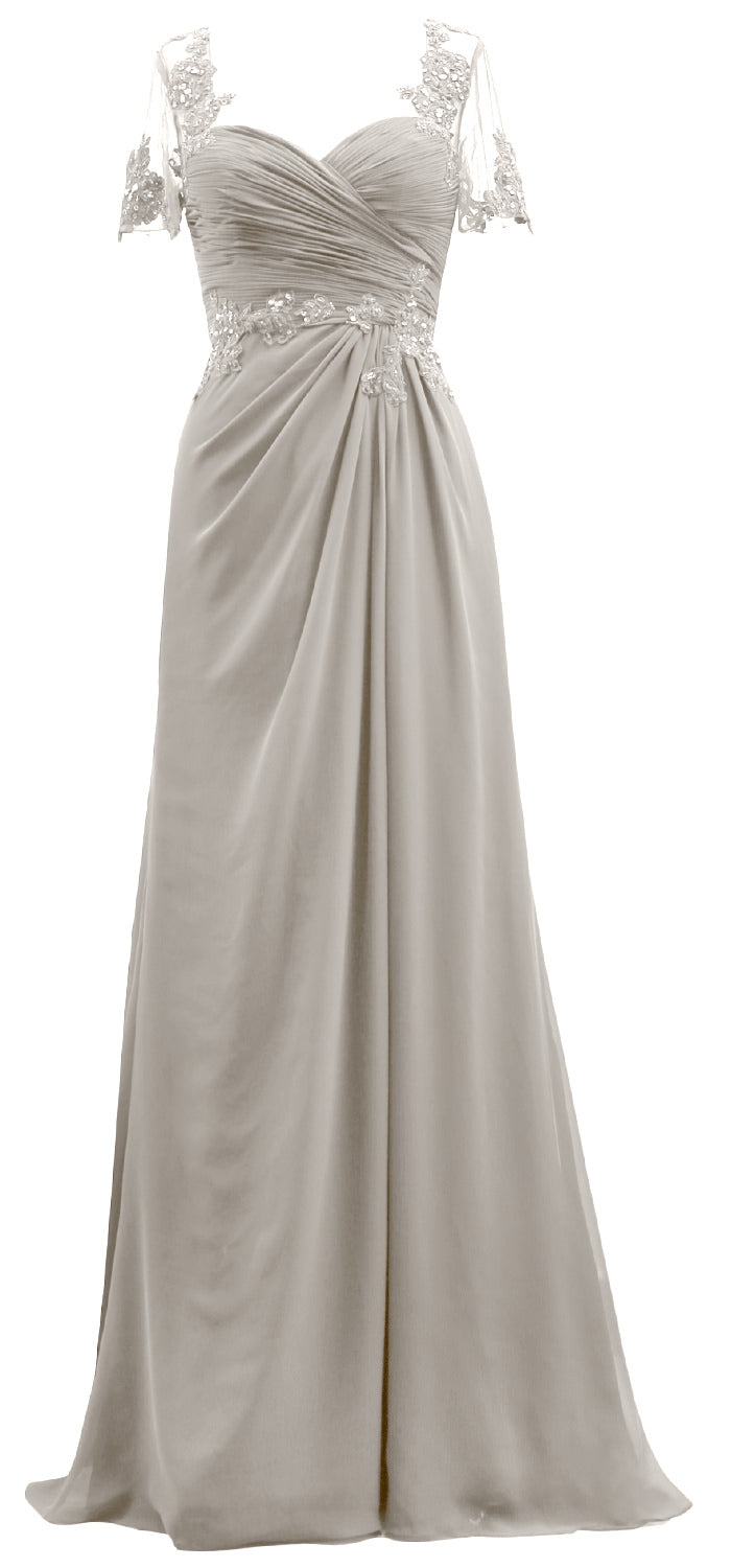 MACloth Damen Kurze Ärmel Spitze Formelles Abendkleid Maxikleid für die Brautmutter