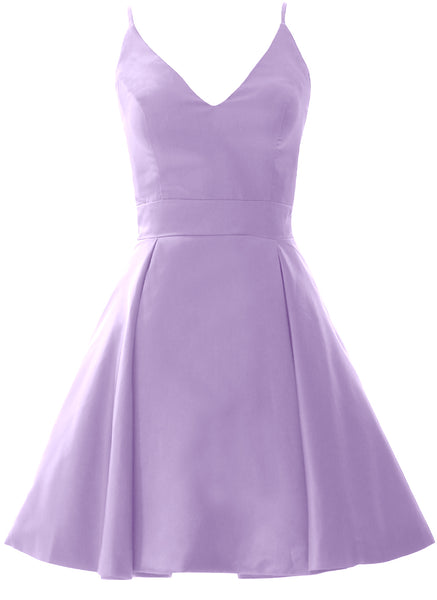 MACloth Mini Prom Homecoming Dresses V Neck Satin Wedding Guest Formal Gown