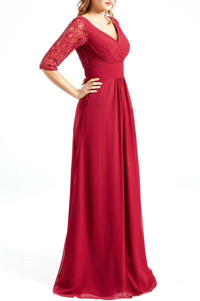 MACloth Women Long Mother of the Bride Dresses V Neck 3/4 Sleeves Evening Gown
