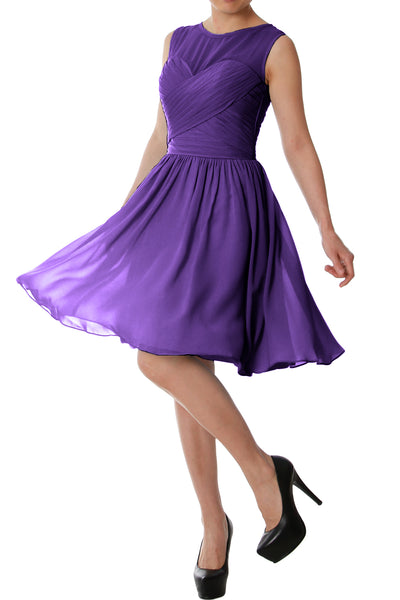 MACloth Elegant O Neck Short Bridesmaid Dress Chiffon Wedding Party Formal Gown