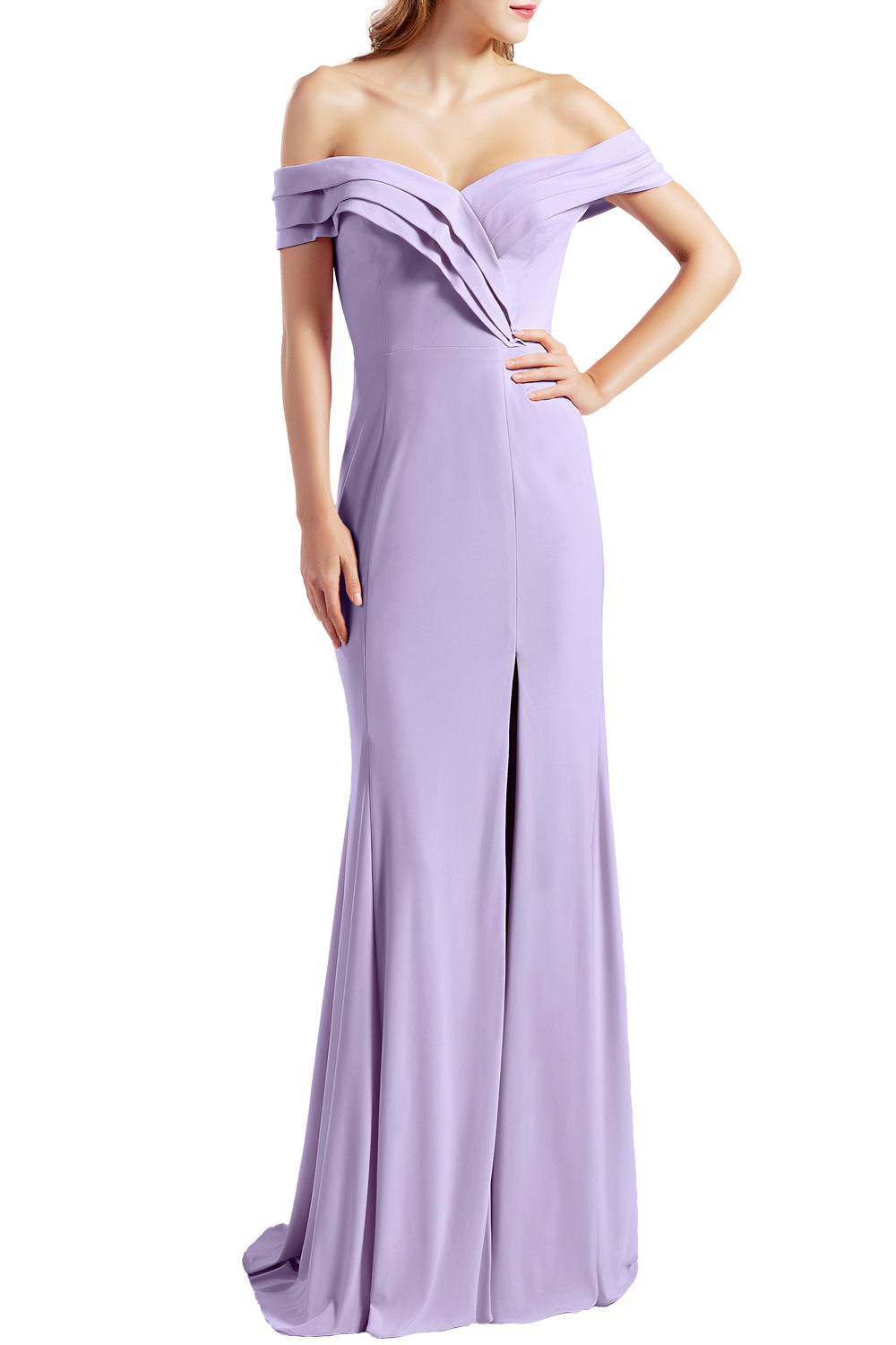 MACloth Women Prom Dresses with Side Split Off the Shoulder Formal Evening Gown