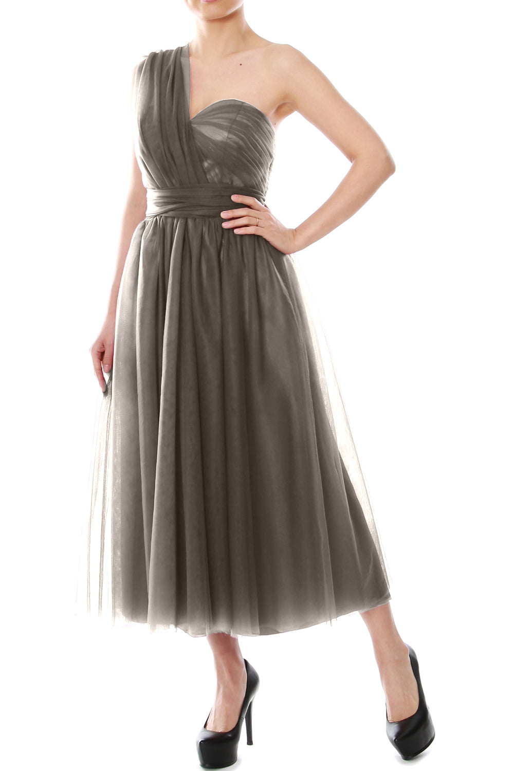 MACloth Midi Convertible Vestidos de dama de honor Vestido de fiesta de boda de tul