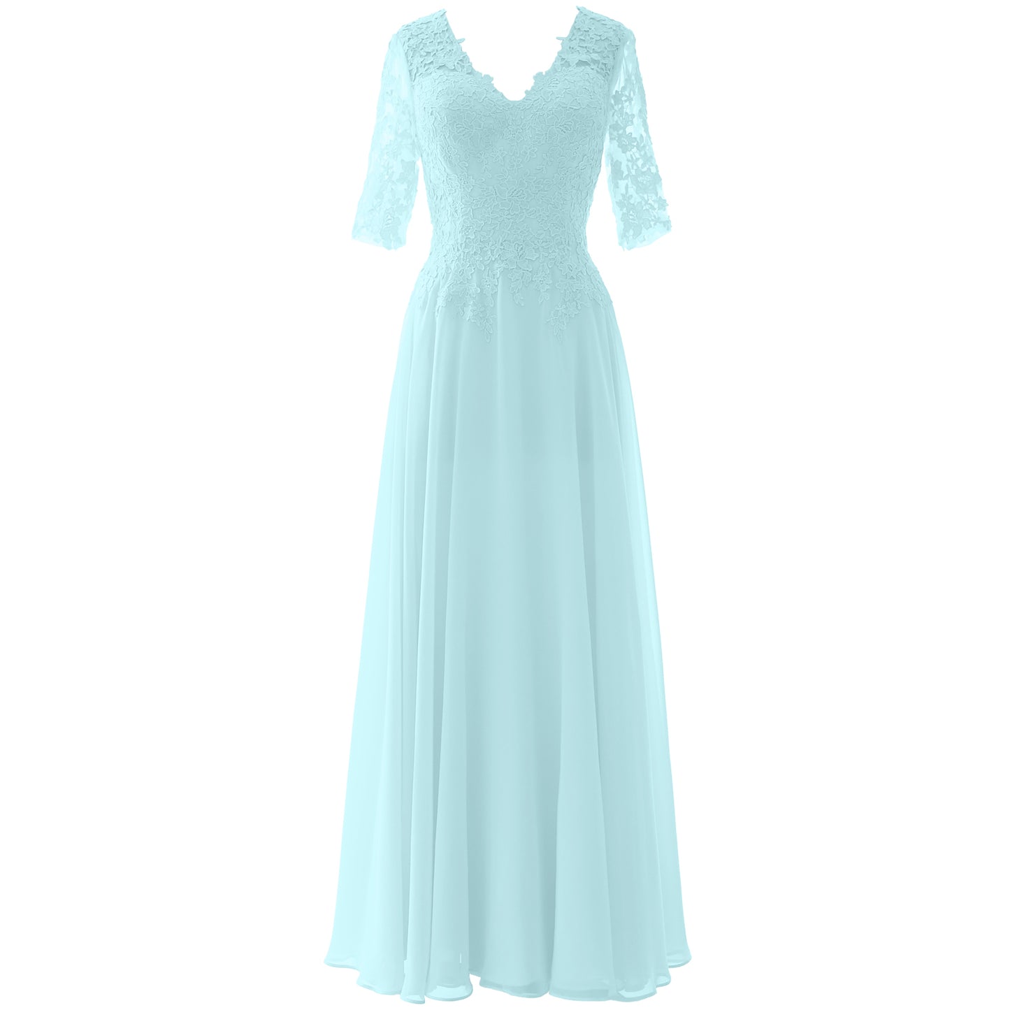 MACloth Vestido largo maxi para madre de la novia, manga corta, encaje, escote en V, vestido de noche