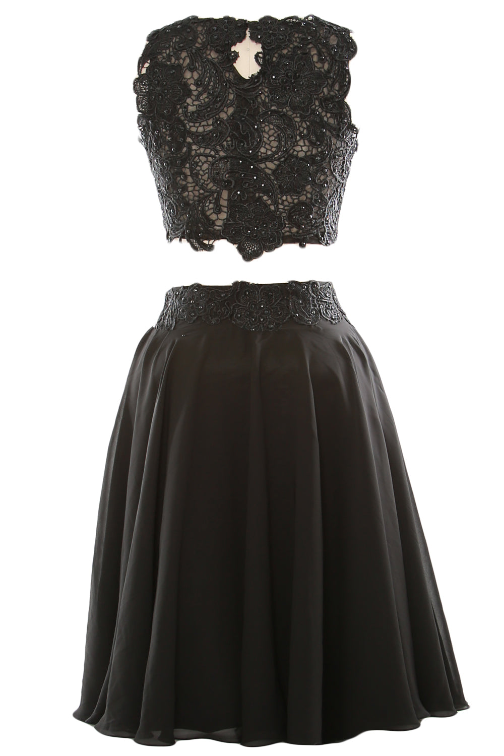 MACloth Women Two Piece Lace Chiffon Short Prom Dress Cocktail Party Formal Gown Gray / Above Knee / Custom Size MACloth Women Two Piece Lace Chiffon Short Prom Dress Cocktail Party Formal Gown Gray / Above Knee / Custom Size