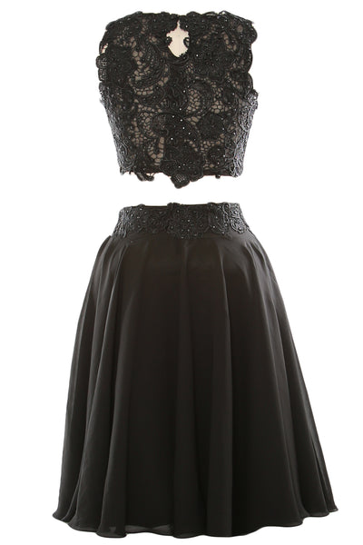 MACloth Women Two Piece Lace Chiffon Short Prom Dress Cocktail Party Formal Gown