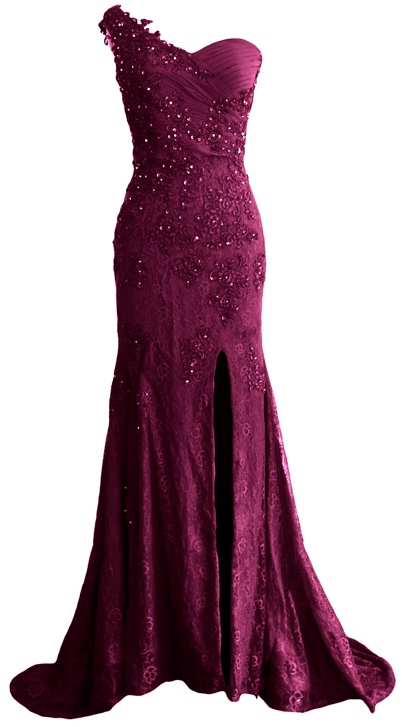 MACloth Women Prom Dresses Mermaid One Shoulder Long Lace Maxi Wedding Gown Long
