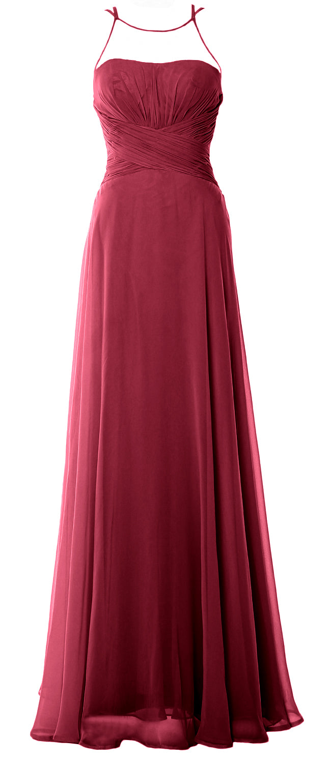 MACloth Damen Neckholder Langes Brautjungfernkleid Chiffon Schlichtes Ballkleid Formales Kleid
