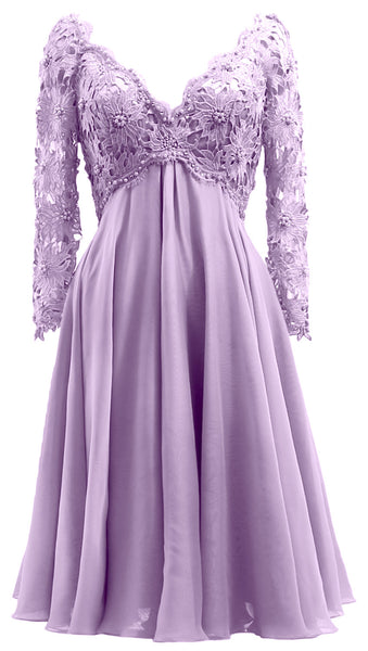 MACloth Women Long Sleeves Short Mother  Bride Dresses V Neck Cocktail Party