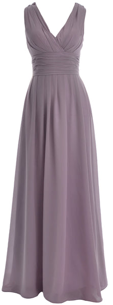 MACloth Long Romantic Wedding Party Bridesmaid Dresses V neck Sleeveless