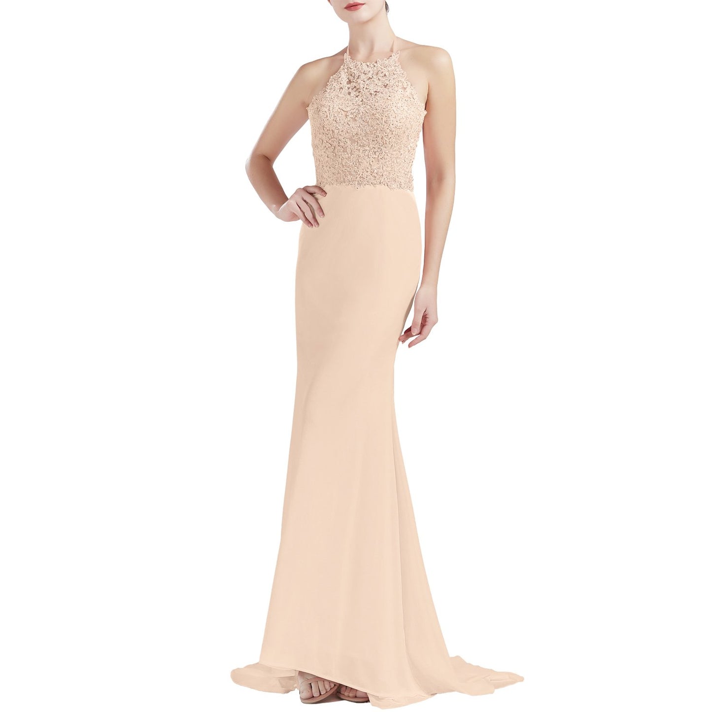 MACloth Women Sleeveless Halter Jersey Mermaid Long Prom Party Dresses Evening