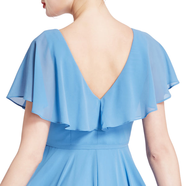MACloth Women V Neck Ruffle BatWing Short Sleeve Maxi Wedding Bridesmaid Dresses