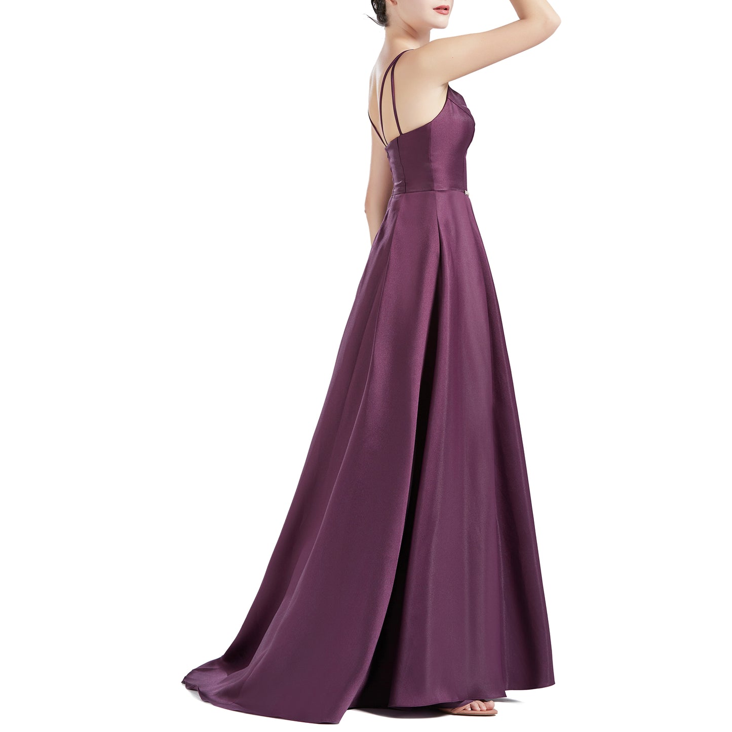 MACloth Mujeres A Línea V Cuello Largo Satén Vestidos de Fiesta de Graduación Vestido de Baile de Boda