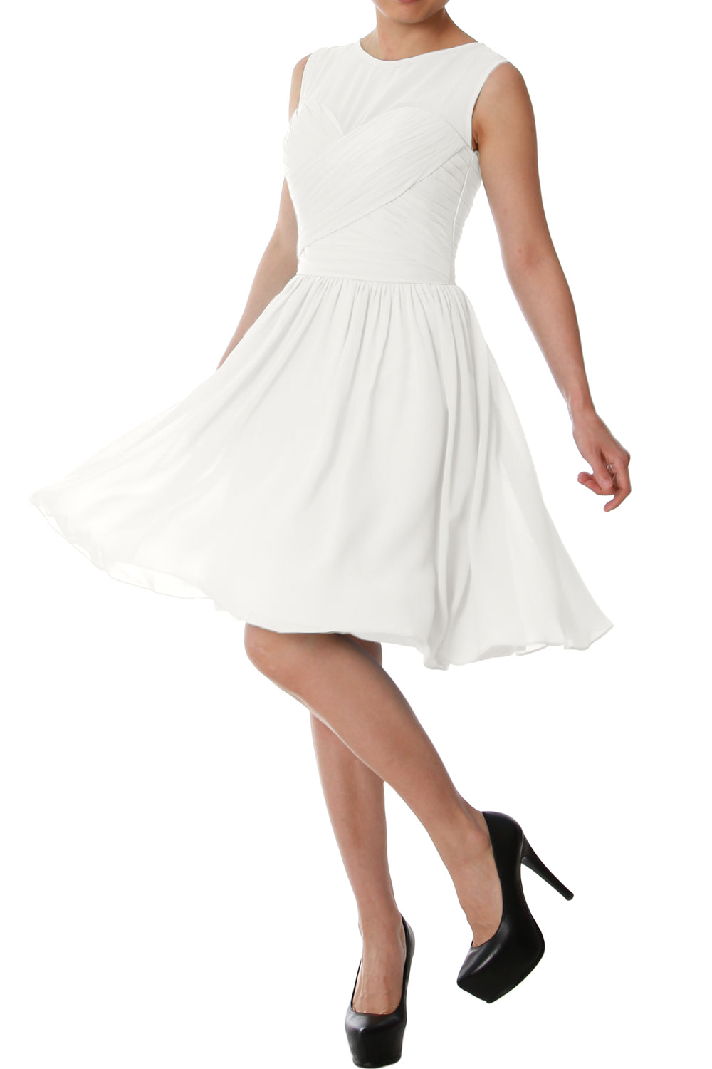 Vestido de dama de honor corto con cuello redondo elegante de MACloth, vestido formal de gasa para fiesta de boda