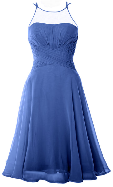 MACloth Elegant Illusion Short Cocktail Dress Chiffon Wedding Party Formal Gown
