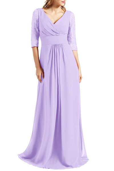 MACloth Women Long Mother of the Bride Dresses V Neck 3/4 Sleeves Evening Gown