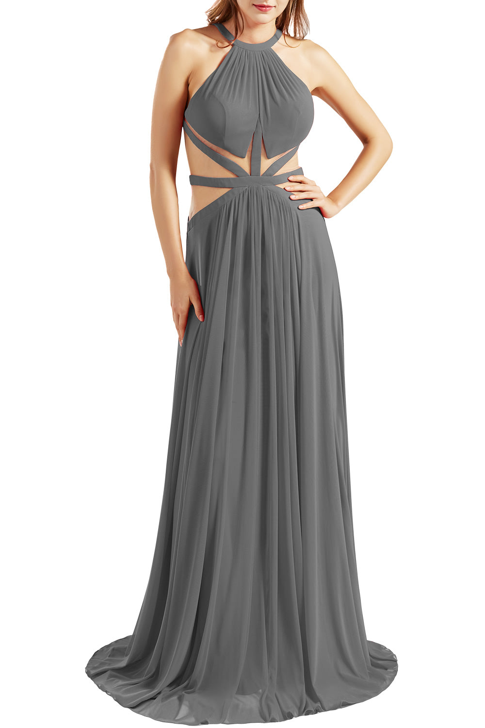 MACloth Damen Neckholder-Ballkleid mit Ausschnitt, formelles Abendkleid für Hochzeit, Party, Ballkleid