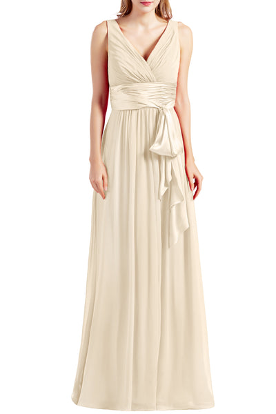 MACloth Women Sleeveless V Neck Long Bridesmaid Dress Chiffon Prom Evening Gown