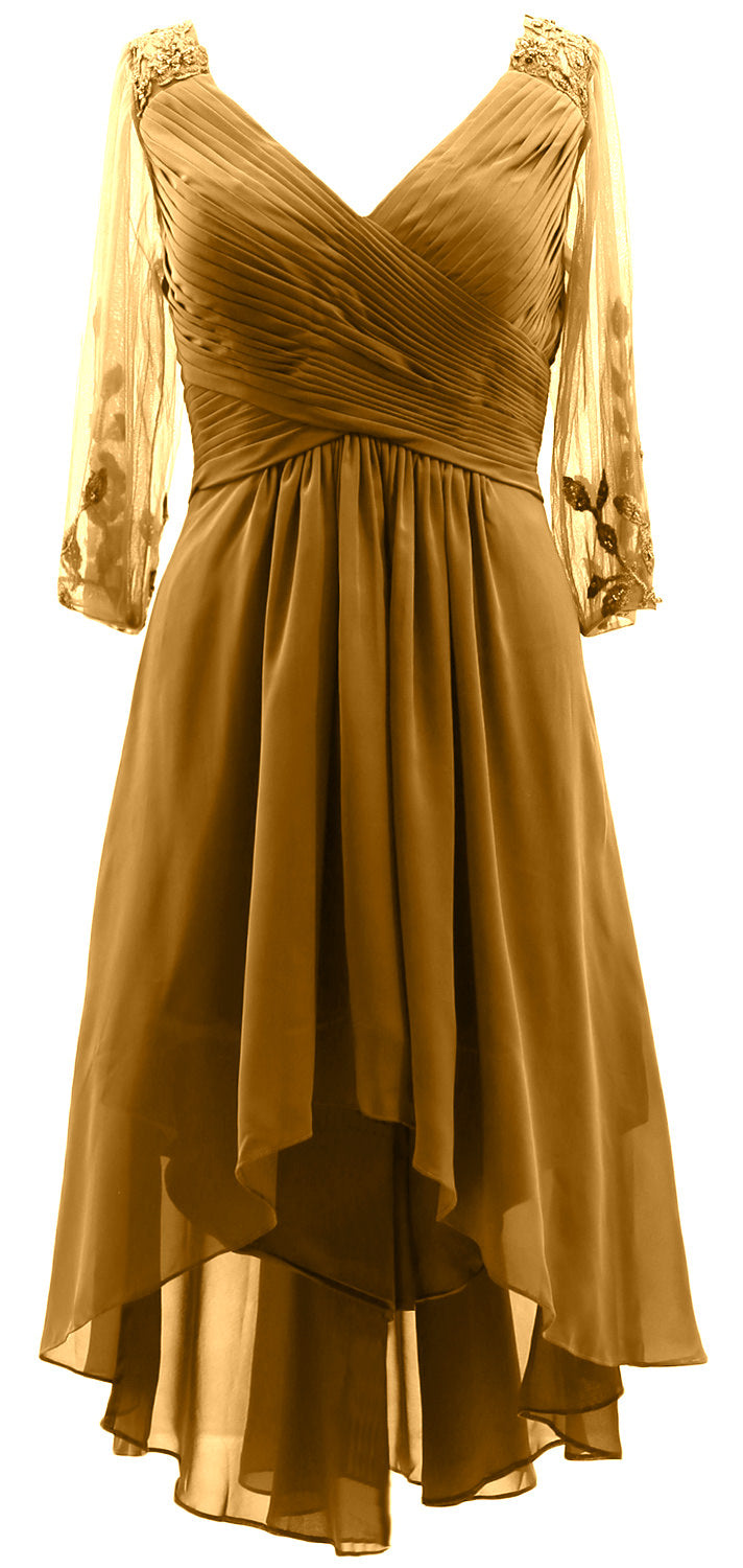 MACloth Damen Abendkleid mit V-Ausschnitt, High Low, für die Brautmutter, mit Ärmeln