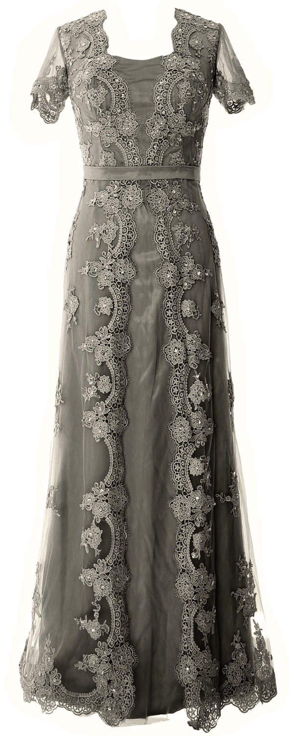 MACloth Damen Kleider für die Brautmutter, kurze Ärmel, Spitze, formelles Abendkleid