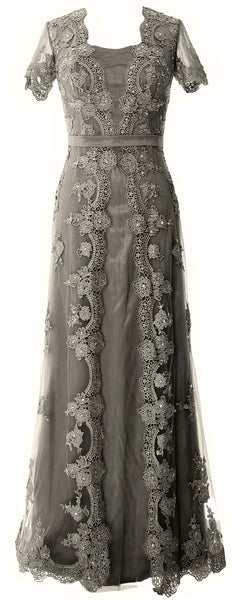 MACloth Women Mother of the Bride Dresses Short Sleeves Lace Formal Evening Gown