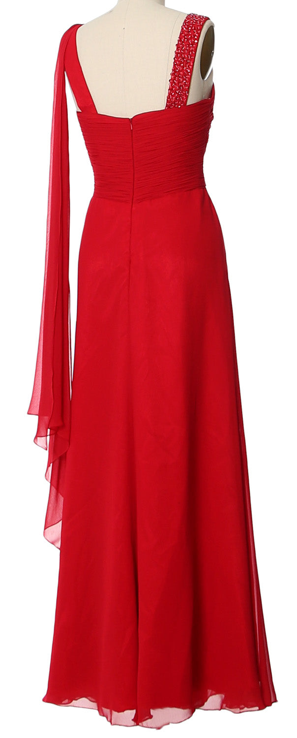 MACloth Women Beading Long Pleated Prom Dresses Evening Party Formal Gown