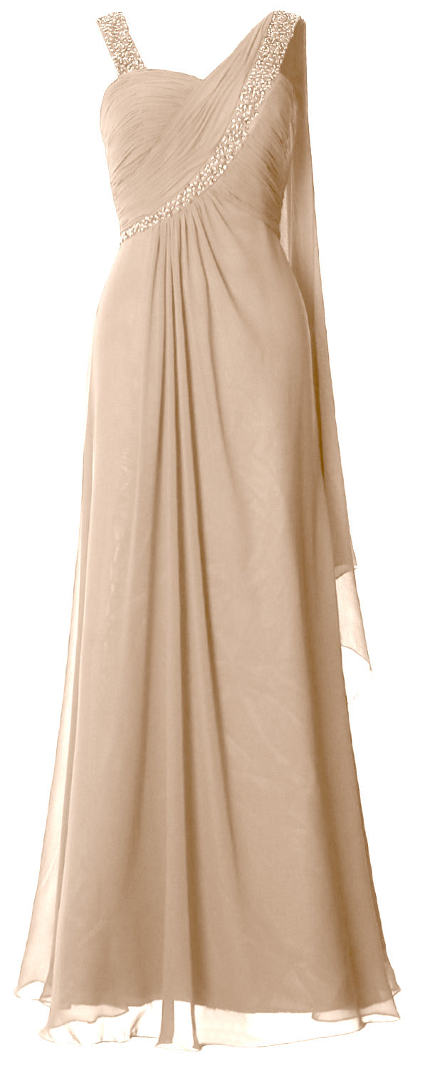 MACloth Women Beading Long Pleated Prom Dresses Evening Party Formal Gown