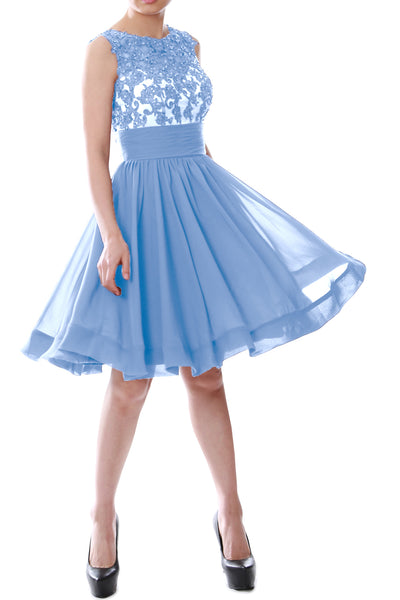 MACloth Women Beaded Lace Chiffon Short Prom Formal Dress Cocktail Party Gown