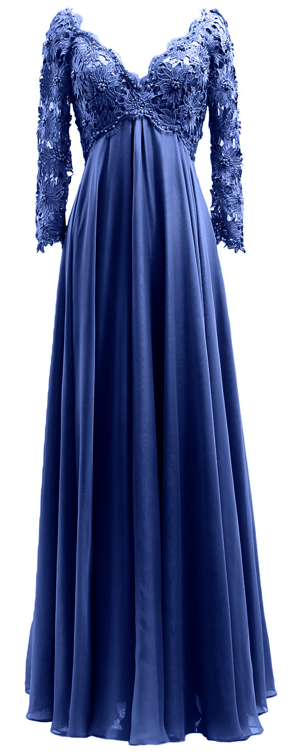 MACloth Damen Abendkleid für die Brautmutter, V-Ausschnitt, Spitze, lange Ärmel