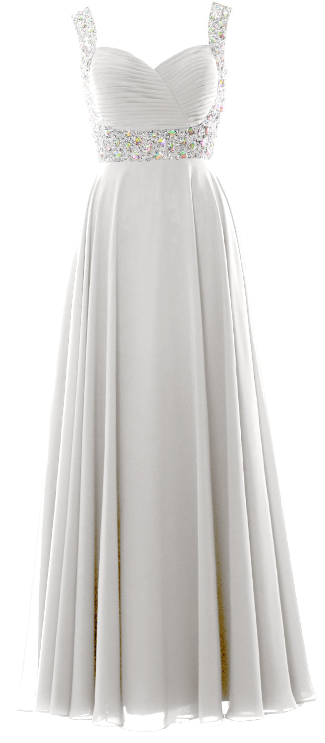 MACloth Women Straps Crystal Chiffon Long Prom Wedding Party Dress Evening Gown