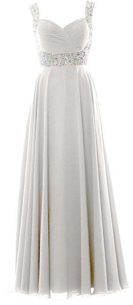 MACloth Women Straps Crystal Chiffon Long Prom Wedding Party Dress Evening Gown
