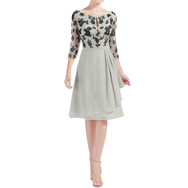 MACloth Women Boat Neck 3/4 Sleeves Short Lace Mother Bride Dresses Cocktail MoB