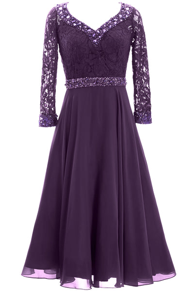 MACloth Women 3/4 Sleeve Lace Wedding Tea Length Mother of Bride Dresses Midi