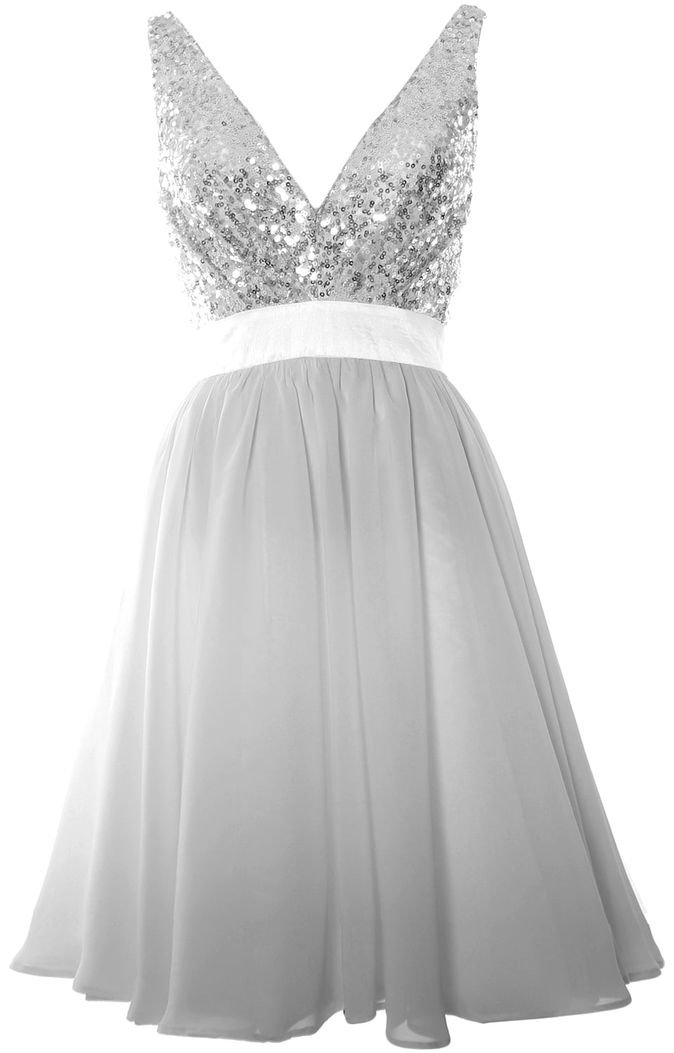 MACloth Short Bridesmaid Dresses Plunge V Neck Sequin Cocktail Party Formal Gown