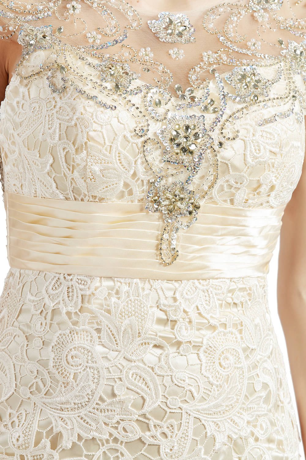 MACloth Damen-Kleid mit kurzer Spitze, für die Brautmutter, U-Boot-Ausschnitt, für Hochzeiten und Abendgarderobe