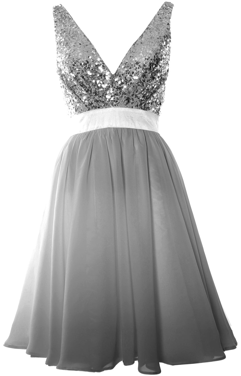 MACloth Short Bridesmaid Dresses Plunge V Neck Sequin Cocktail Party Formal Gown