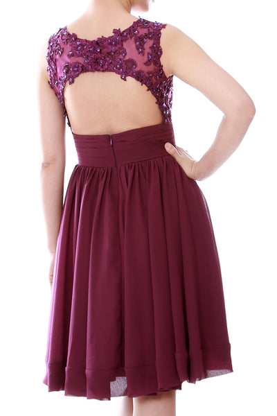 MACloth Women Beaded Lace Chiffon Short Prom Formal Dress Cocktail Party Gown