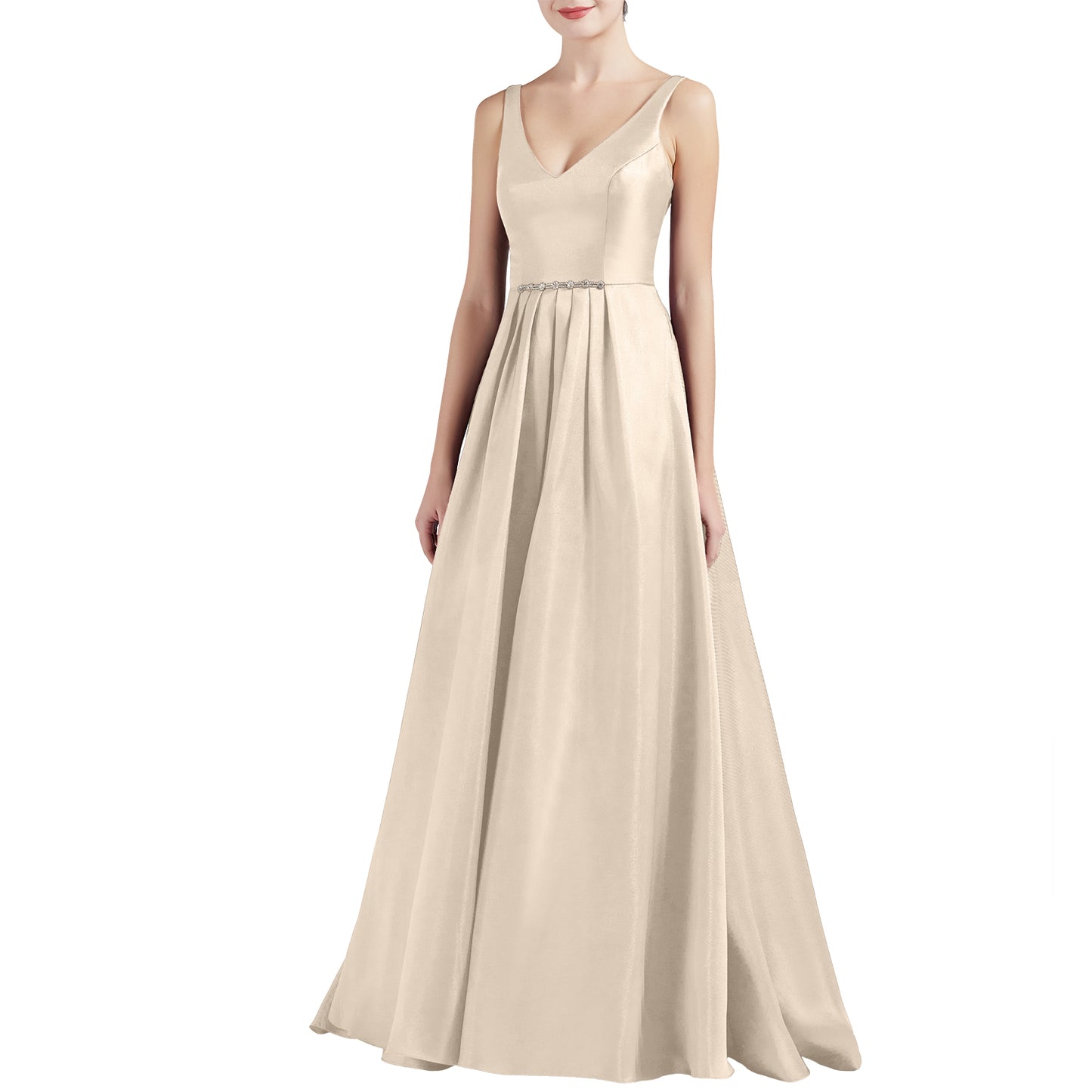 MACloth Mujeres A Línea V Cuello Largo Satén Vestidos de Fiesta de Graduación Vestido de Baile de Boda