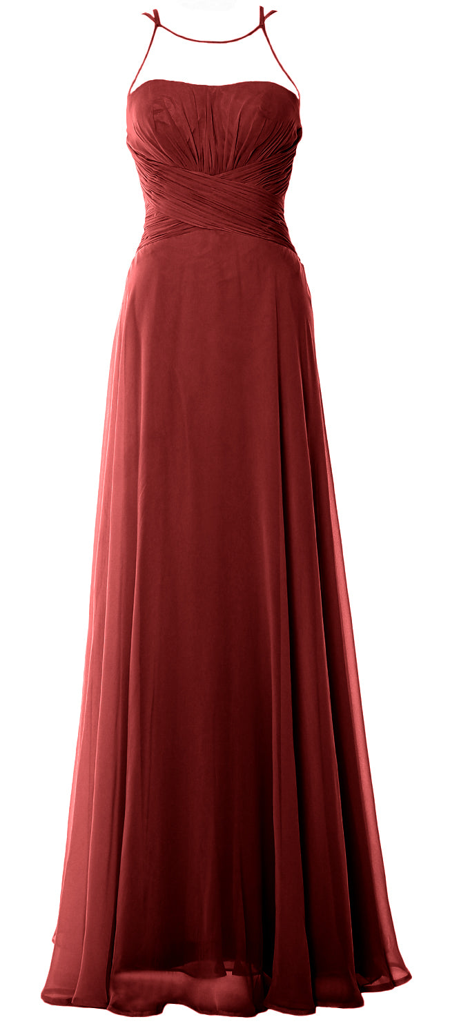 MACloth Damen Neckholder Langes Brautjungfernkleid Chiffon Schlichtes Ballkleid Formales Kleid