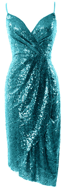 MACloth Women Midi Bridesmaid Dresses Sequin V Neck Wedding Party Formal Gown