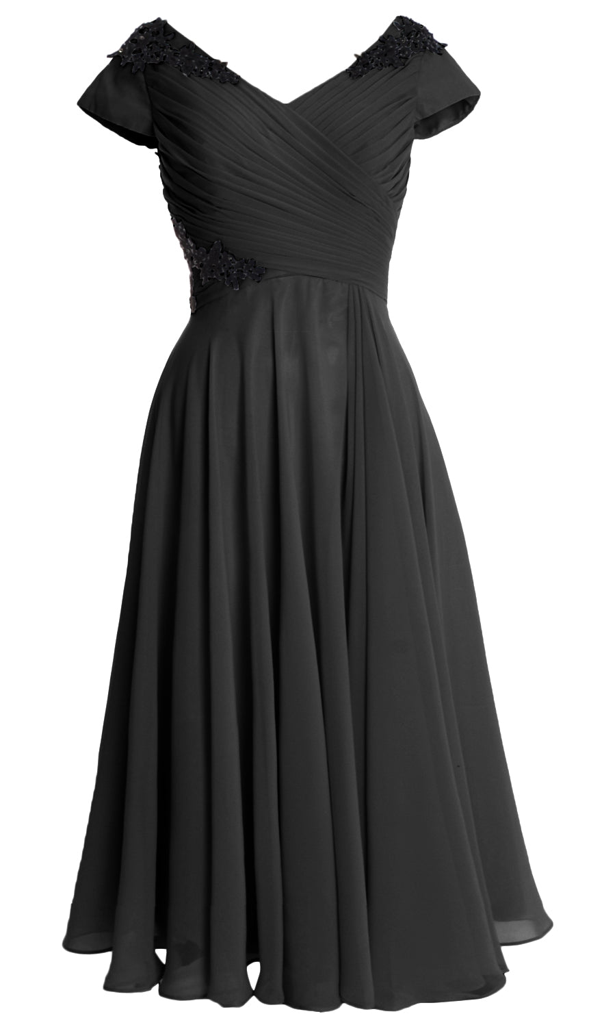 MACloth Damen Kleider für die Brautmutter, V-Ausschnitt, Flügelärmel, wadenlang, Hochzeitsgast