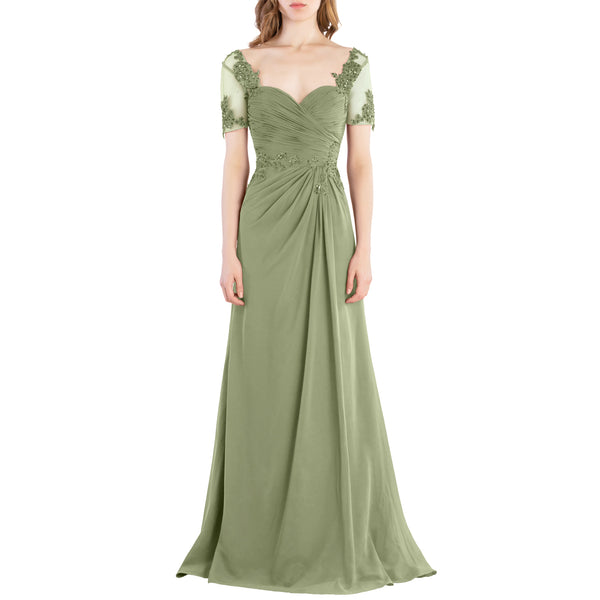MACloth Women Vintage Short Sleeves Long Wedding Mother Bride Bridesmaid Dresses