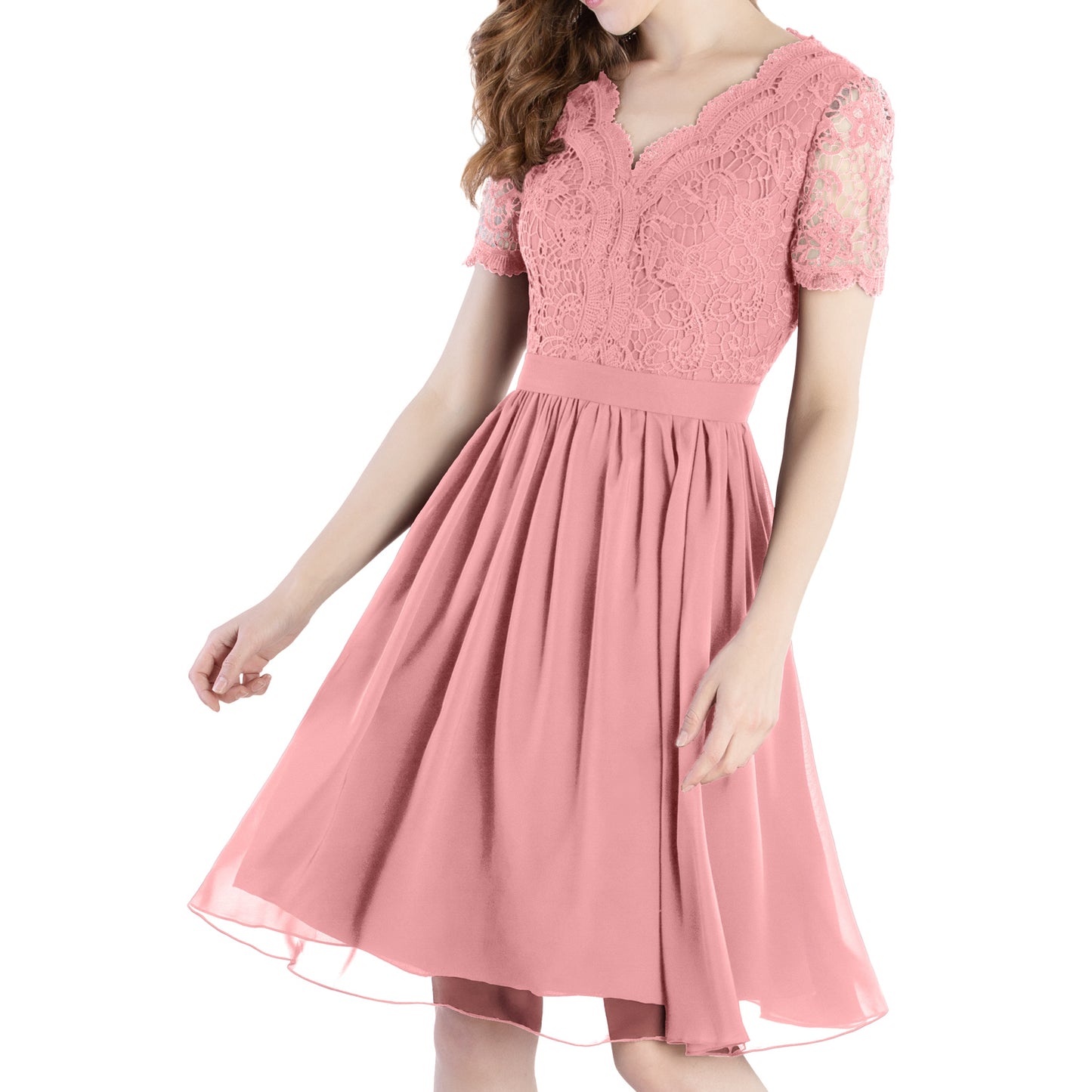 MACloth Mother of Bride Dresses Short Sleeves Wedding Guest Party Formal Gown Dusty Mauve