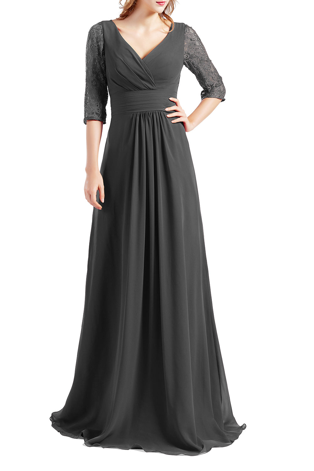 MACloth Damen-Kleid, Halbarm, V-Ausschnitt, Spitze, lang, für Hochzeit, Party, Brautjungfer, Mutter