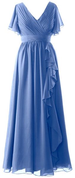 MACloth Mother of the Bride Dresses with Sleeves V Neck Long Wedding Formal Gown